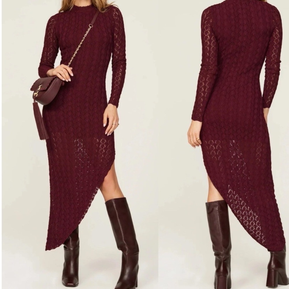 Something Navy Plum Purple Pointelle Knit Mock Neck‎ Maxi Dress Womens S